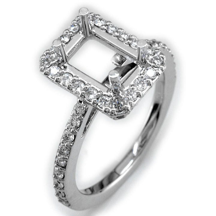 Emerald Cut Diamond Halo Engagement Ring Setting, 0.83CT in 18k White Gold