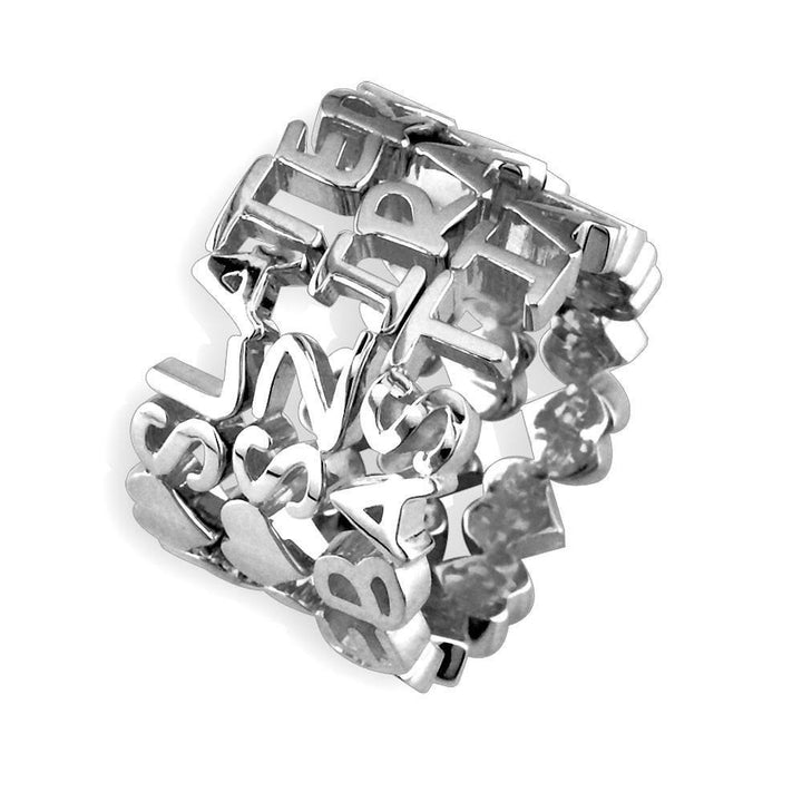 Any Name Stackable Heart Name Ring, 4.4mm Wide, Silver, 14k, 18k Gold