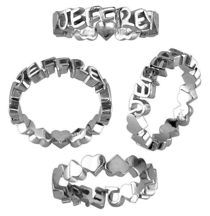 Any Name Stackable Heart Name Ring, 4.4mm Wide, Silver, 14k, 18k Gold