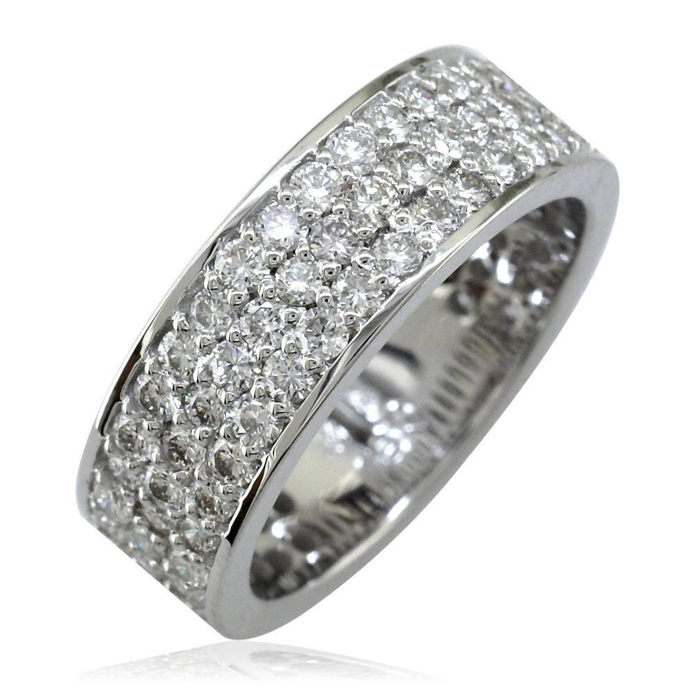 Wide Band with 3 Rows Of Diamonds in 14K White Gold, 6mm