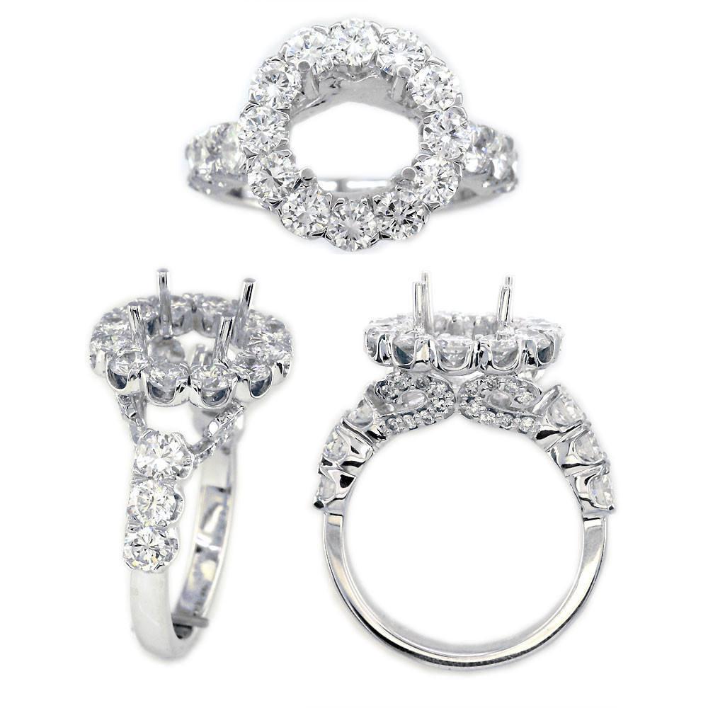Diamond Halo Engagement Ring Setting, 2.61CT in 18k White Gold