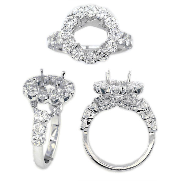 Diamond Halo Engagement Ring Setting, 2.61CT in 18k White Gold