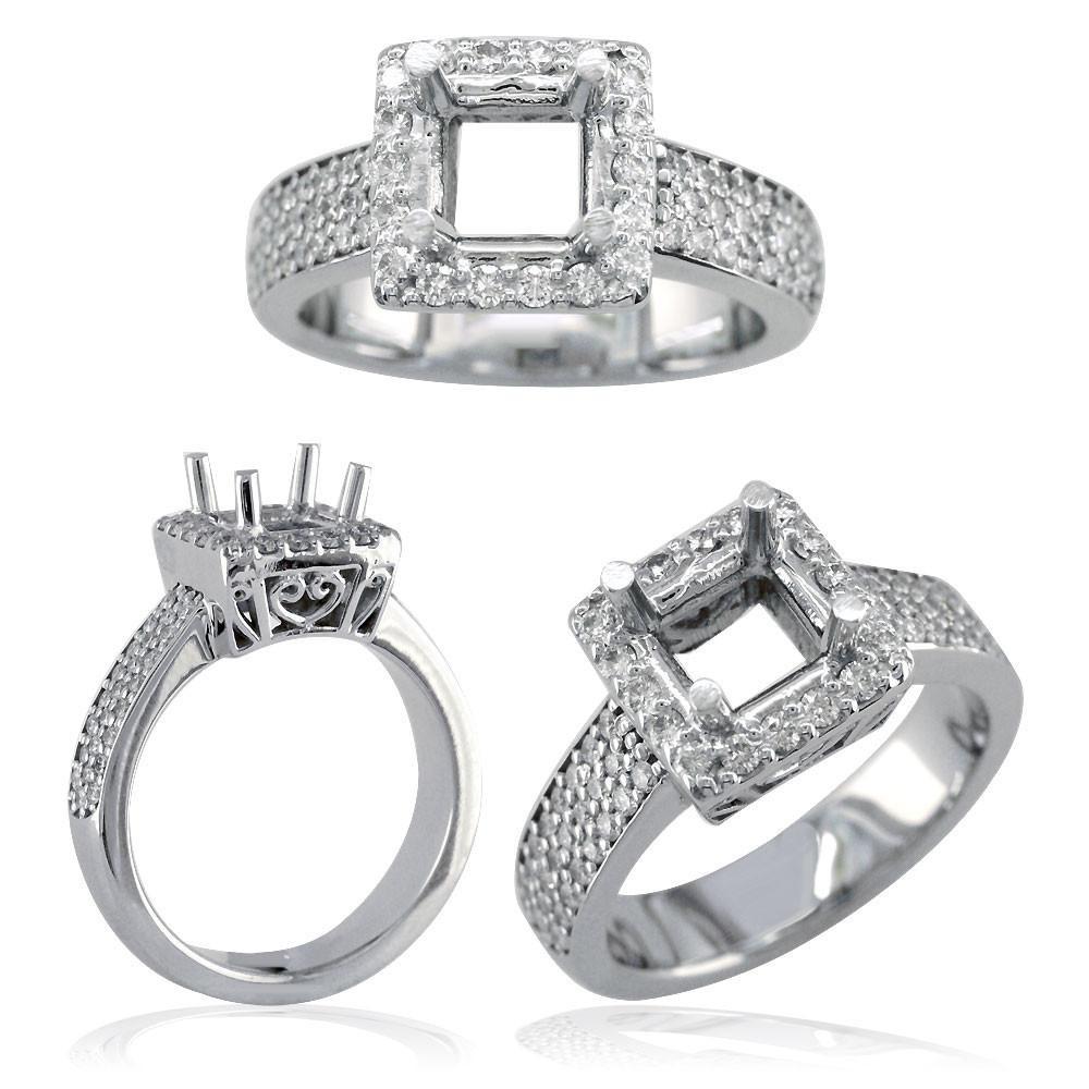 Diamond Halo Engagement Ring Setting in 14K White Gold, 0.75CT