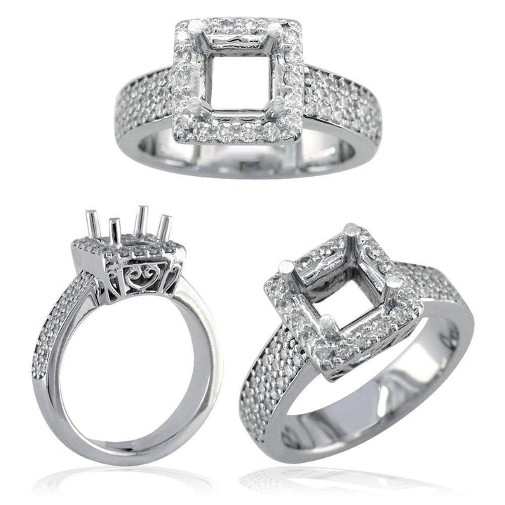 Diamond Halo Engagement Ring Setting in 14K White Gold, 0.75CT