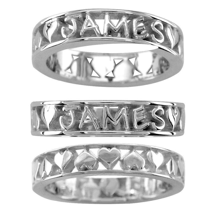 Any Name Framed Stackable Heart Name Ring in 14k White Gold