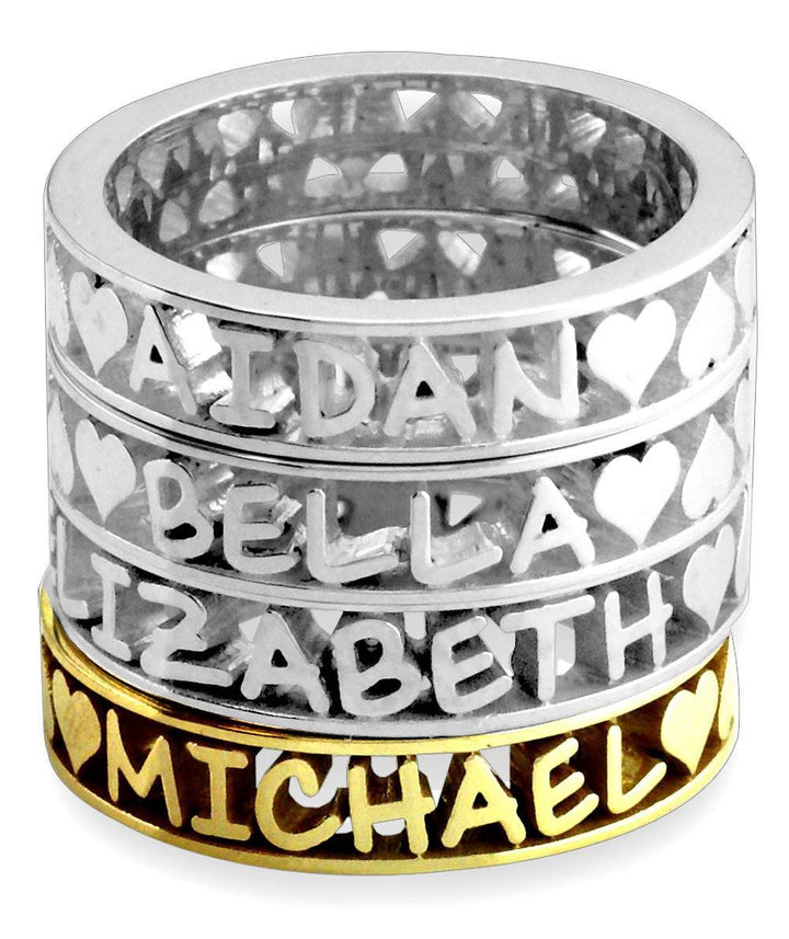 Any Name Framed Stackable Heart Name Ring in 14k White Gold