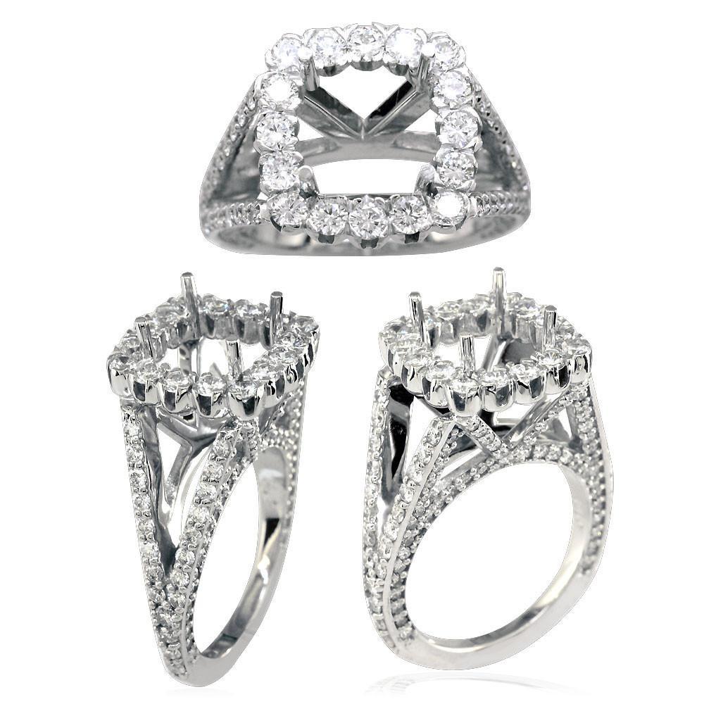 Diamond Halo Engagement Ring Setting in 14K White Gold, 1.60CT