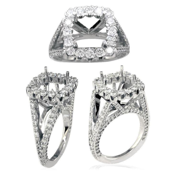 Diamond Halo Engagement Ring Setting in 14K White Gold, 1.60CT