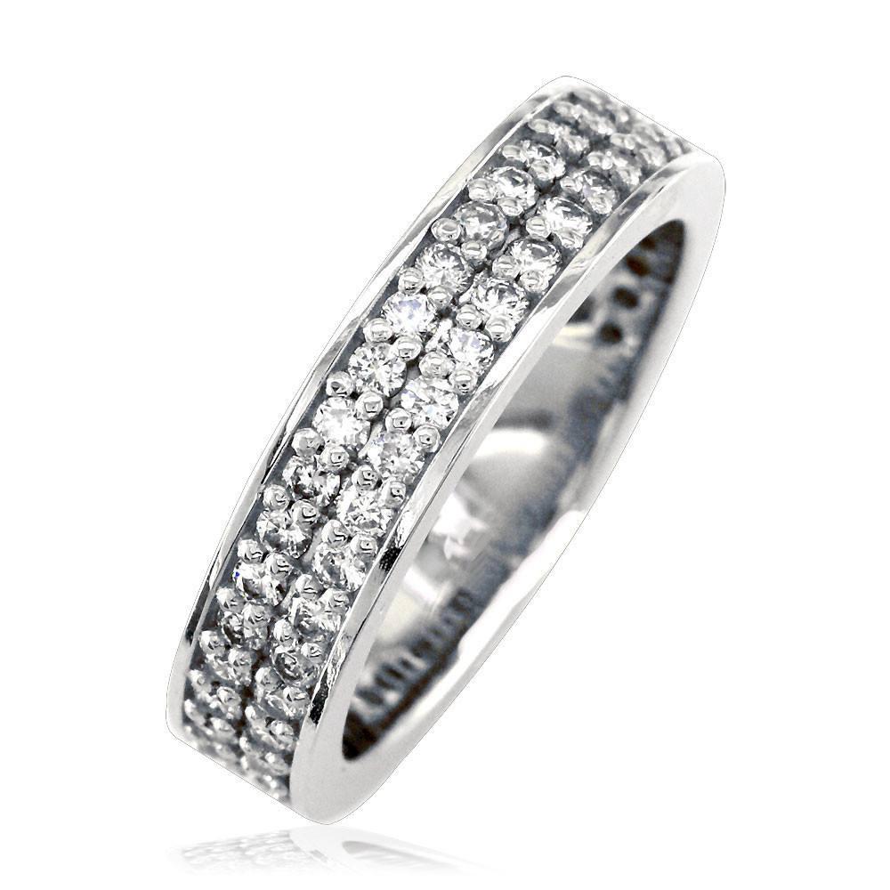 14K White Gold 2 Row Diamond Eternity Band, 1.20CT