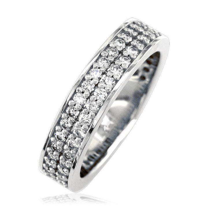 14K White Gold 2 Row Diamond Eternity Band, 1.20CT