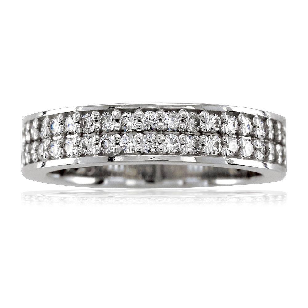 14K White Gold 2 Row Diamond Eternity Band, 1.20CT