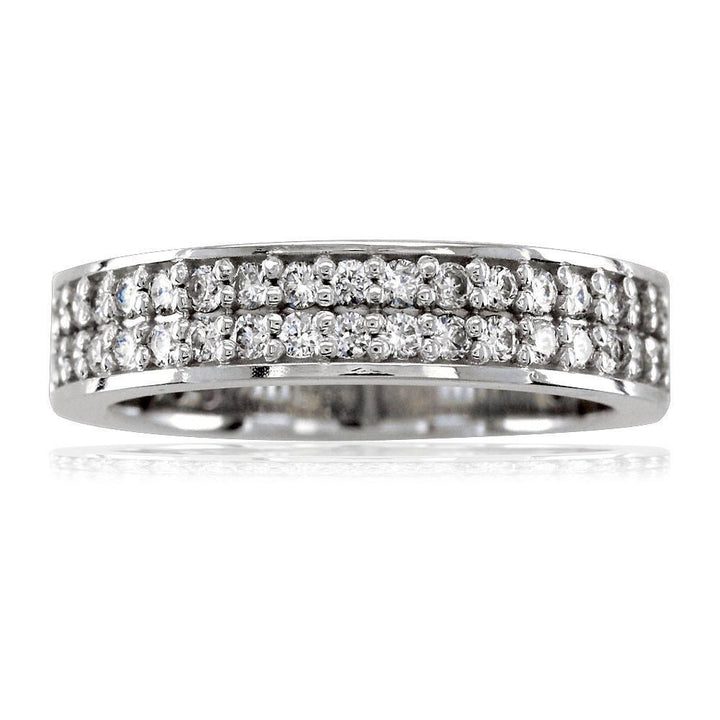 14K White Gold 2 Row Diamond Eternity Band, 1.20CT