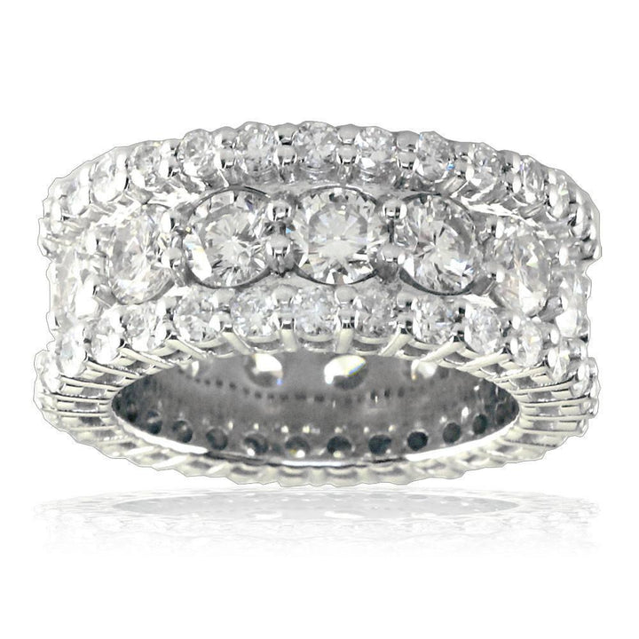 Wide 3 Row Diamond Eternity Band in 14K White Gold, 6.20CT