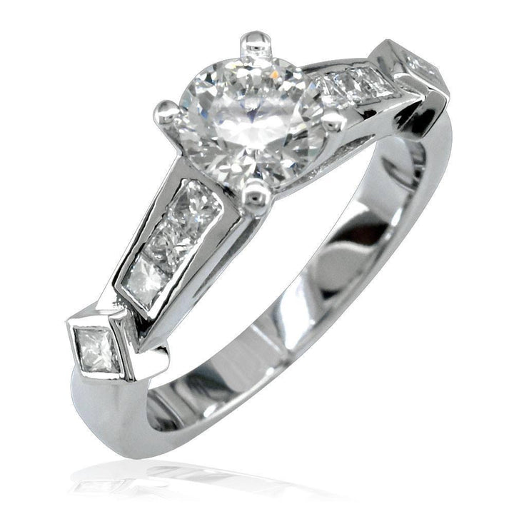 Diamond Engagement Ring Setting in 14K White Gold, 0.54CT Princess Cut Side Stones