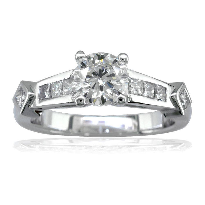 Diamond Engagement Ring Setting in 14K White Gold, 0.54CT Princess Cut Side Stones
