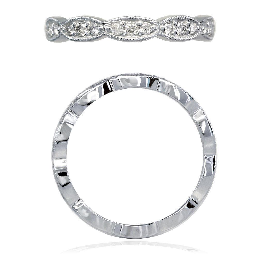 Scalloped Band with Round Diamonds, 0.25CT in 14K White Gold
