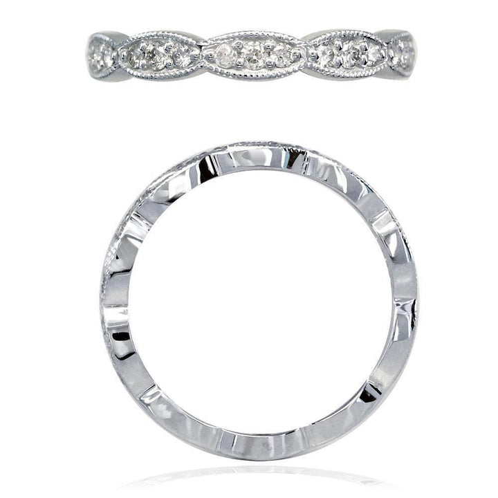 Scalloped Band with Round Diamonds, 0.25CT in 14K White Gold