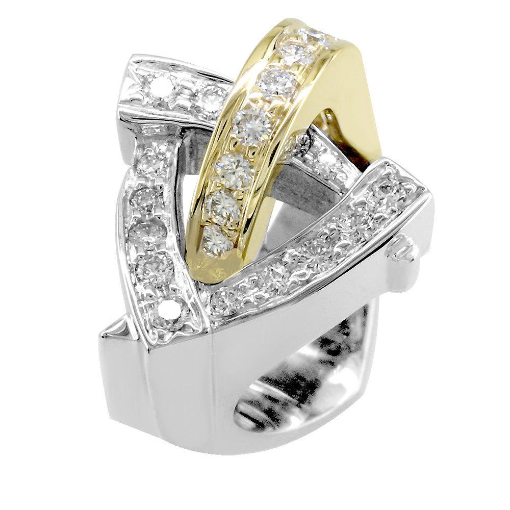 Ladies Large Contemporary Diamond Triangle Ring, 1.10CT in Two-Tone 14K