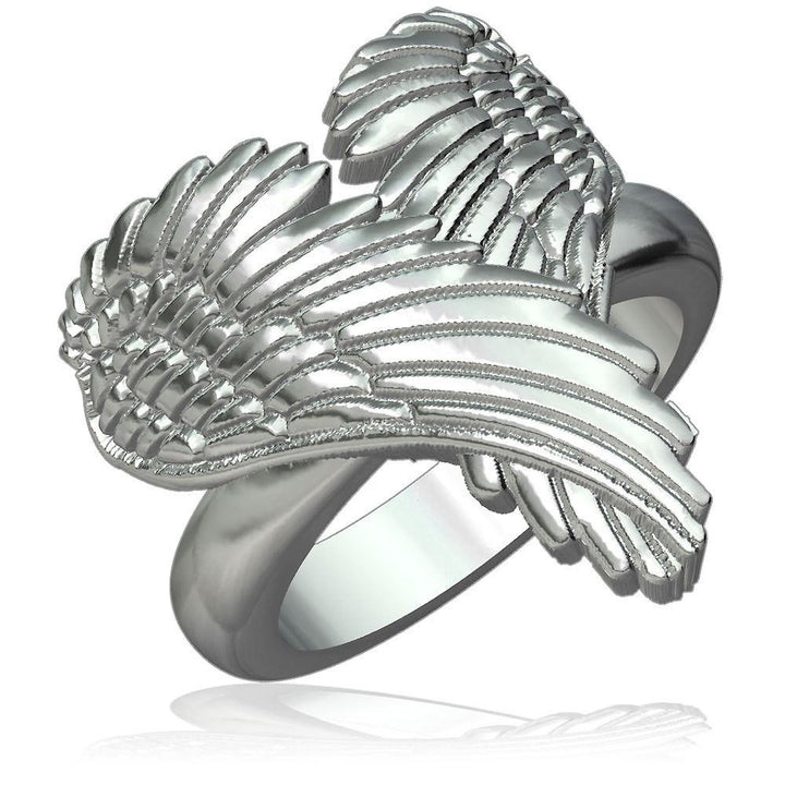 Large Angel Heart Wings Ring, Wings Of Love, 22mm in Sterling Silver