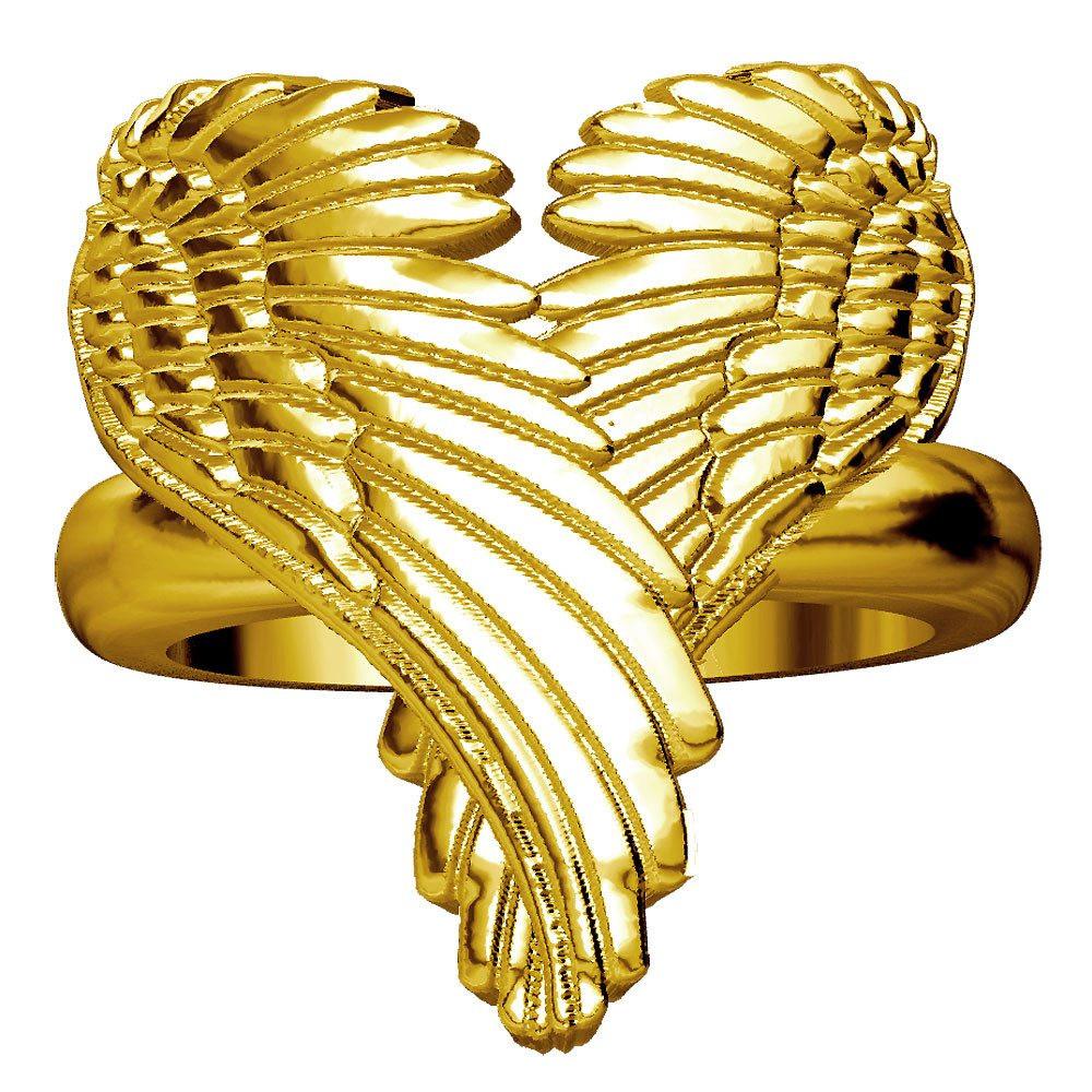 Large Angel Heart Wings Ring, Wings Of Love, 22mm in 14K Yellow Gold