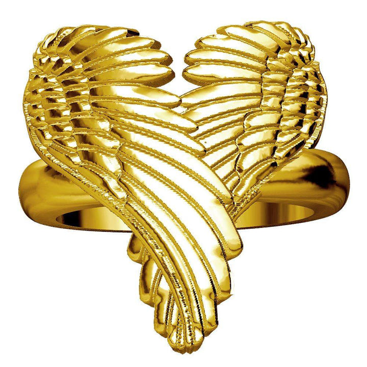 Large Angel Heart Wings Ring, Wings Of Love, 22mm in 14K Yellow Gold