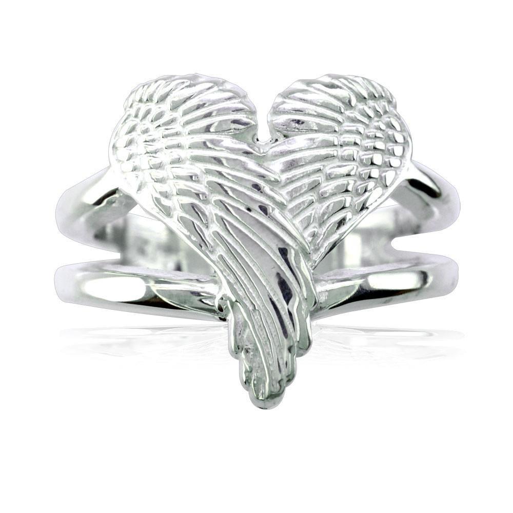 Medium Angel Heart Wings Ring, Wings Of Love, 17mm in 14K White Gold