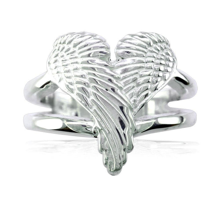 Medium Angel Heart Wings Ring, Wings Of Love, 17mm in 14K White Gold