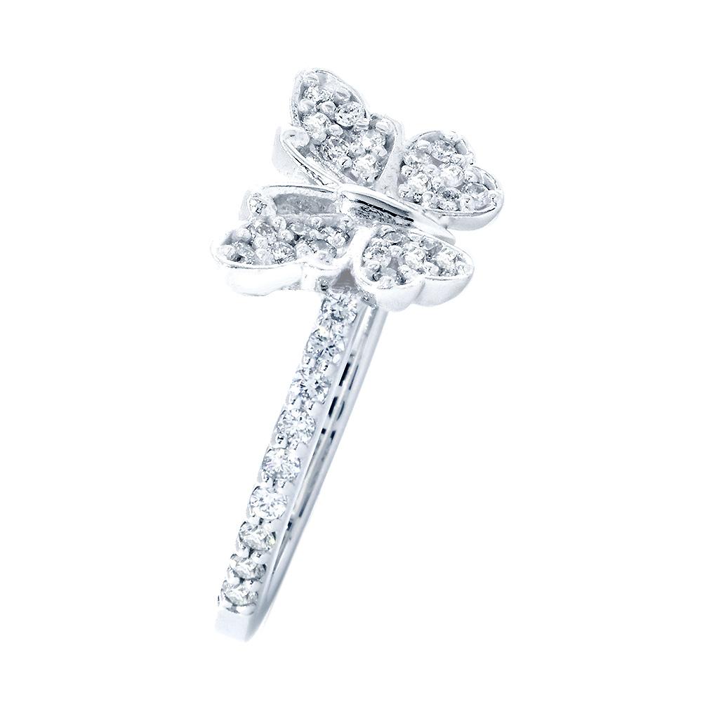 Small Diamond Butterfly Ring with Diamond Band, 0.50CT in 14k White Gold