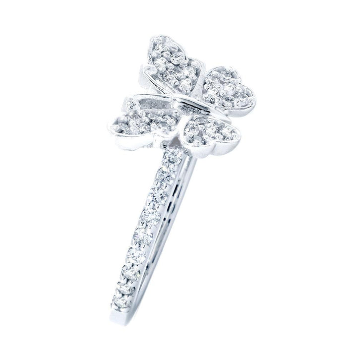 Small Diamond Butterfly Ring with Diamond Band, 0.50CT in 14k White Gold