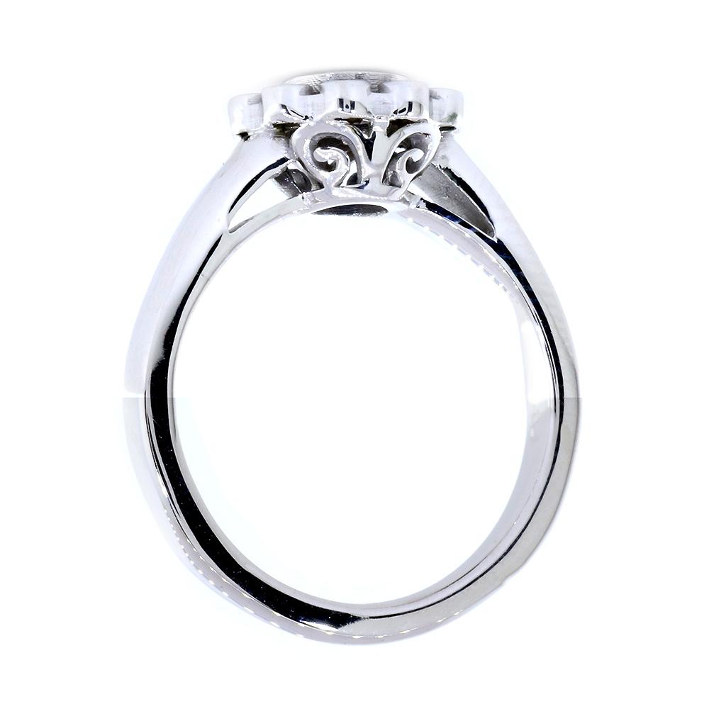 Round Sapphire and Diamond Halo Ring, 0.15CT Diamonds in 14k White Gold