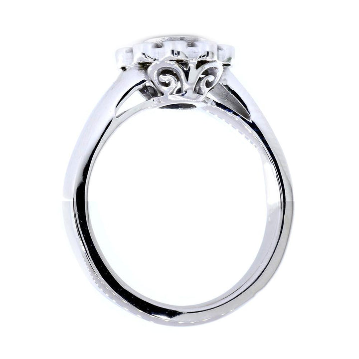 Round Sapphire and Diamond Halo Ring, 0.15CT Diamonds in 14k White Gold