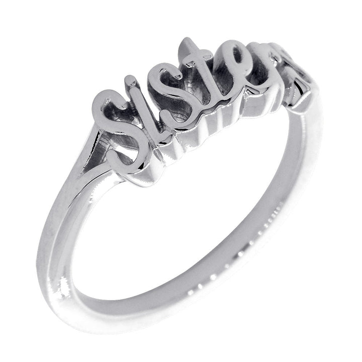 Handwriting Script Sisters Ring in 14K White Gold