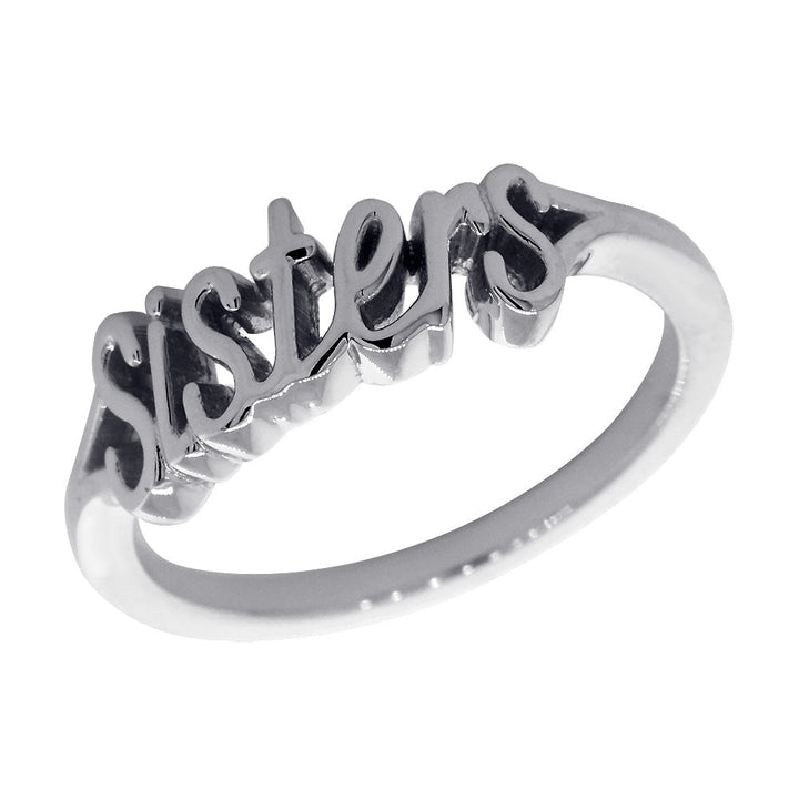 Handwriting Script Sisters Ring in 14K White Gold