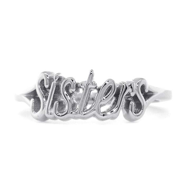 Handwriting Script Sisters Ring in 14K White Gold