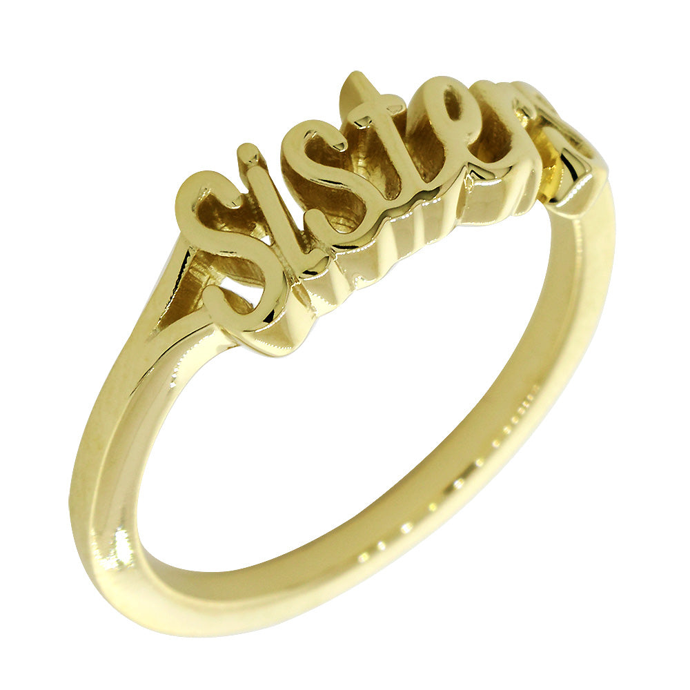 Handwriting Script Sisters Ring in 14K Yellow Gold