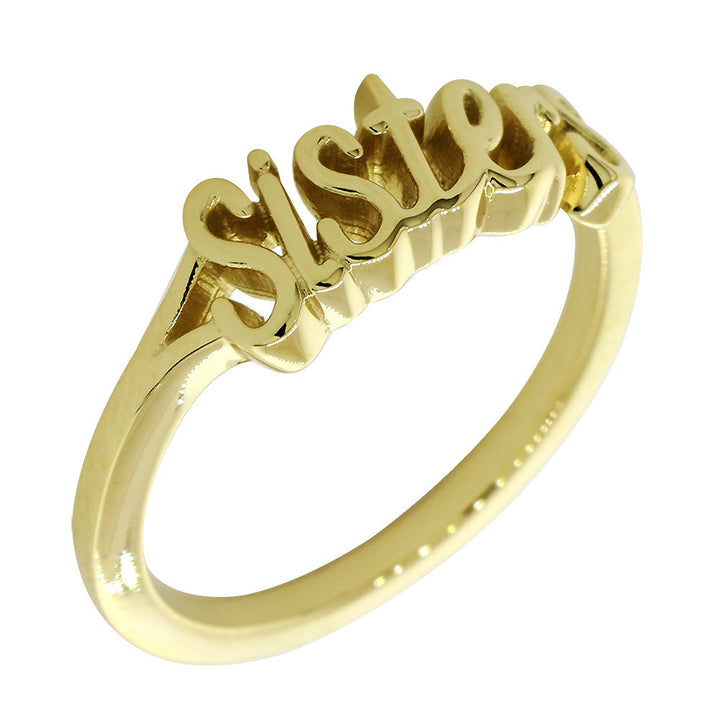 Handwriting Script Sisters Ring in 14K Yellow Gold
