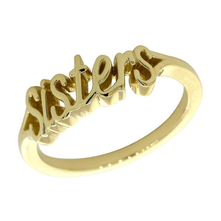 Handwriting Script Sisters Ring in 14K Yellow Gold
