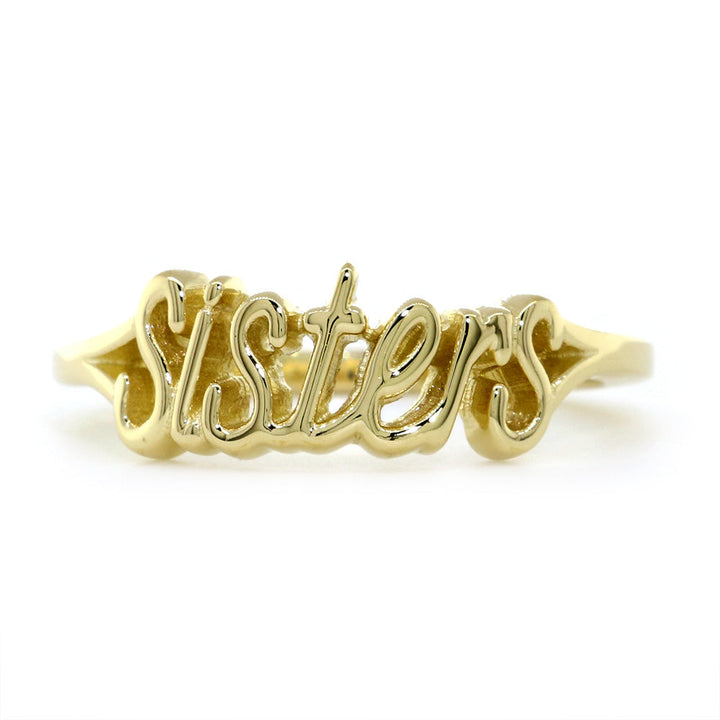 Handwriting Script Sisters Ring in 14K Yellow Gold