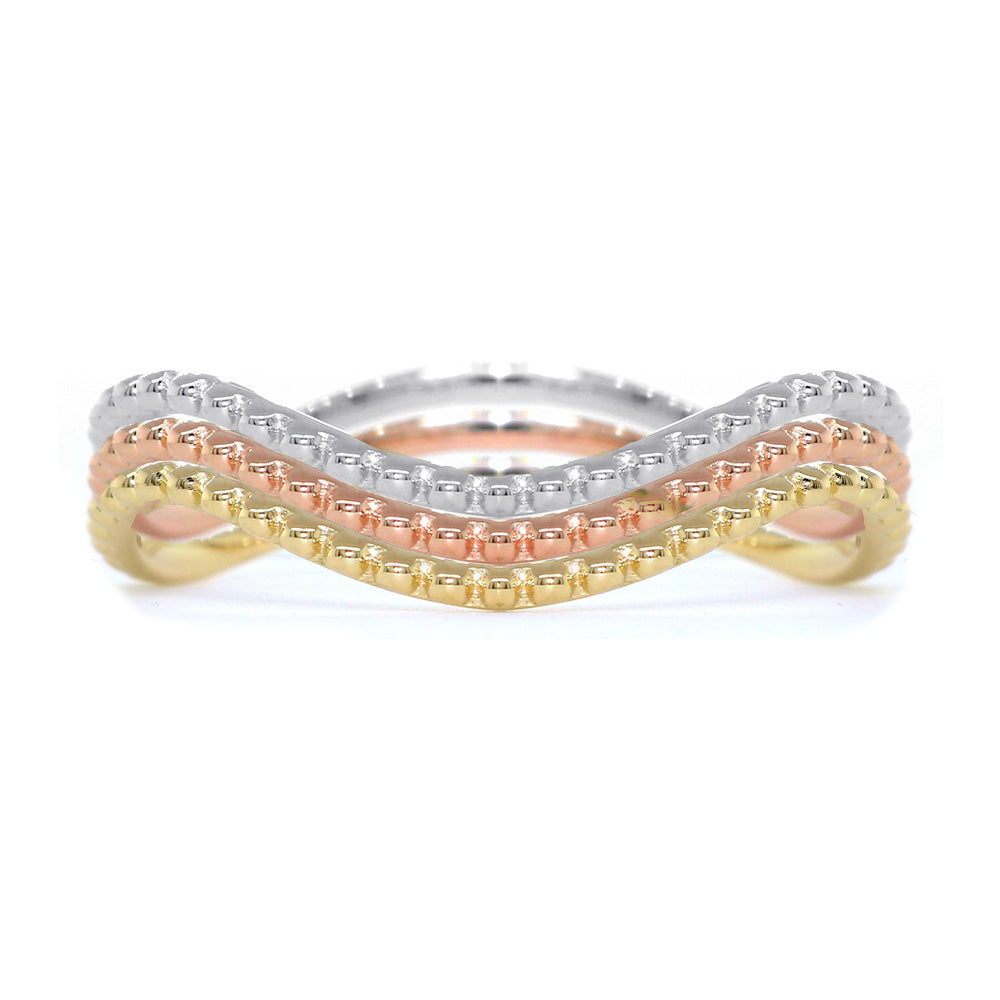 Stackable Curvy Beads Band, 1mm Wide in 14K Pink, Rose Gold