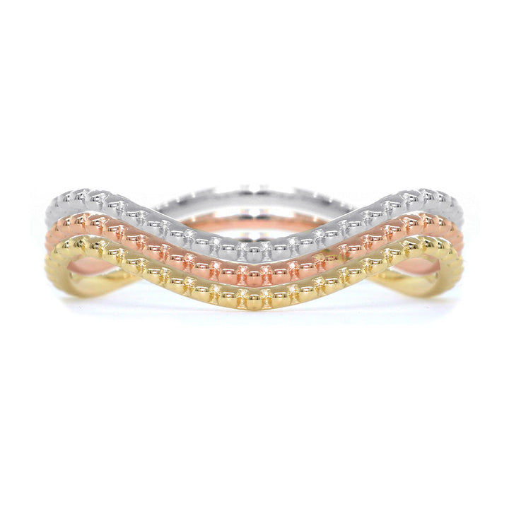 Stackable Curvy Beads Band, 1mm Wide in 14K Pink, Rose Gold