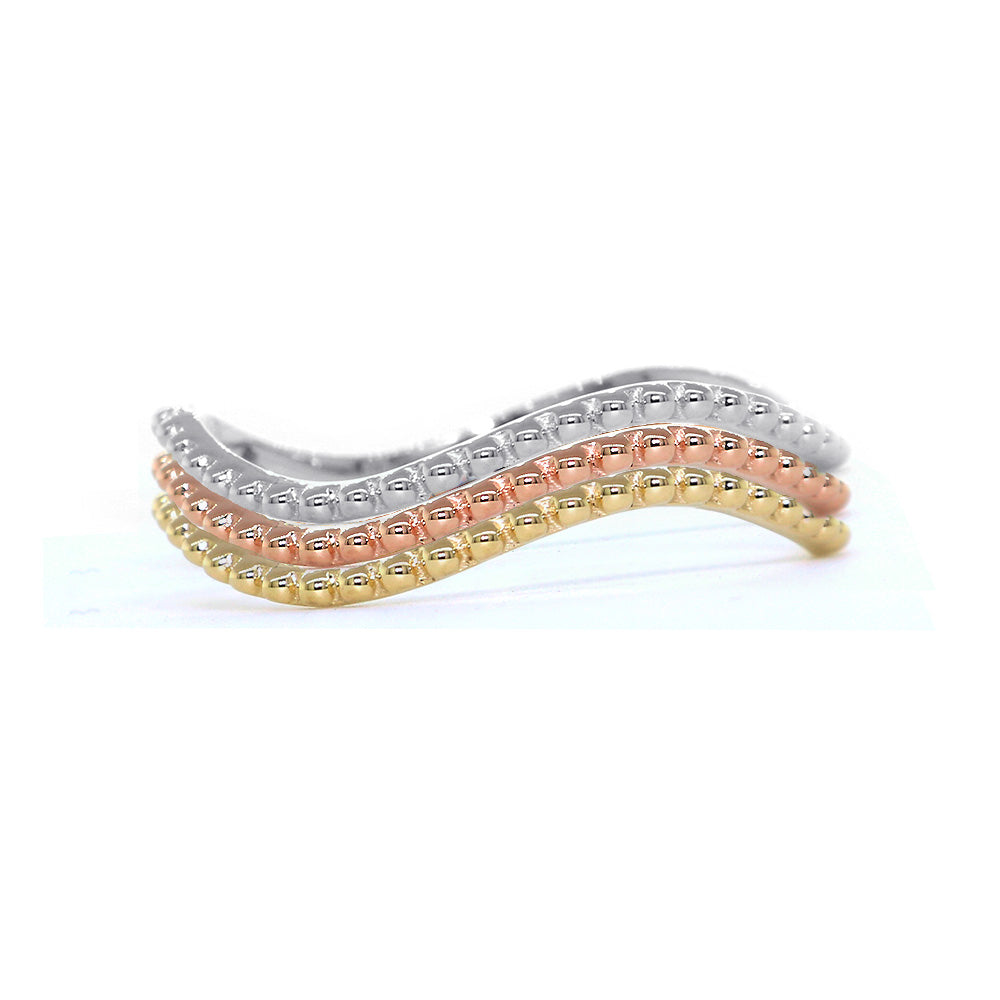 Stackable Curvy Beads Band, 1mm Wide in 14K Pink, Rose Gold