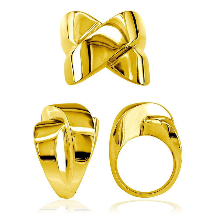 Large Cross Over Ring in 14k Yellow Gold