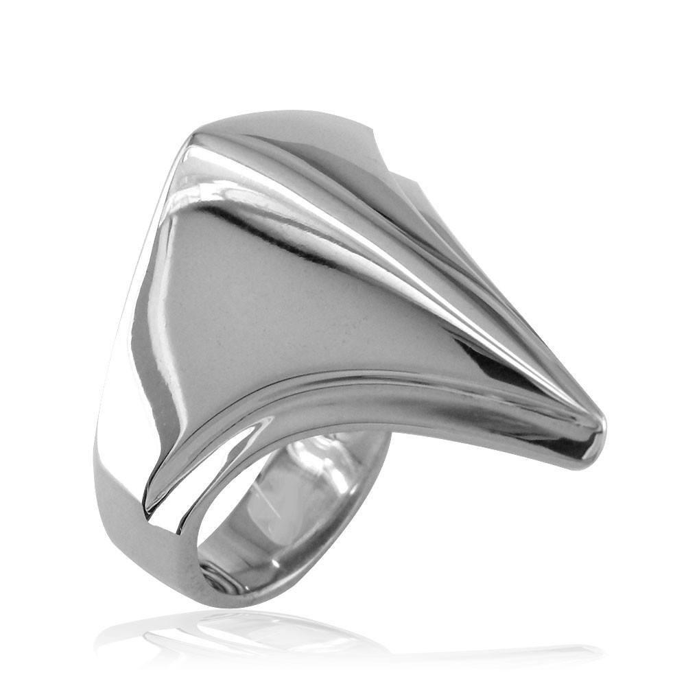 Large Contemporary Triangular Ring in 14k White Gold