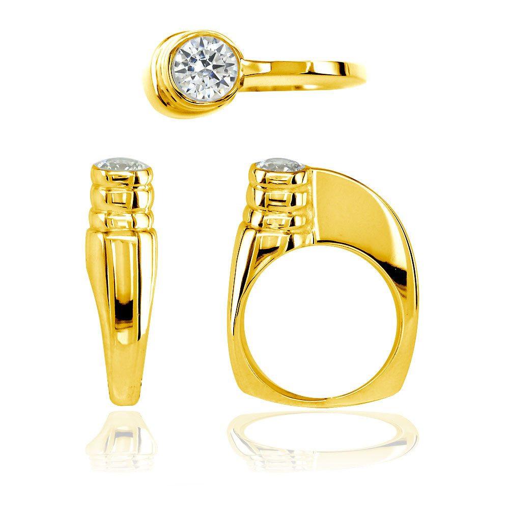 Modern Cubic Zirconia Ring in 14k Yellow Gold, 6.5mm