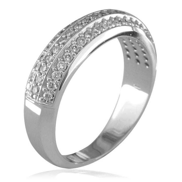 3 Row Diamond Band, 0.90CT in 14k White Gold