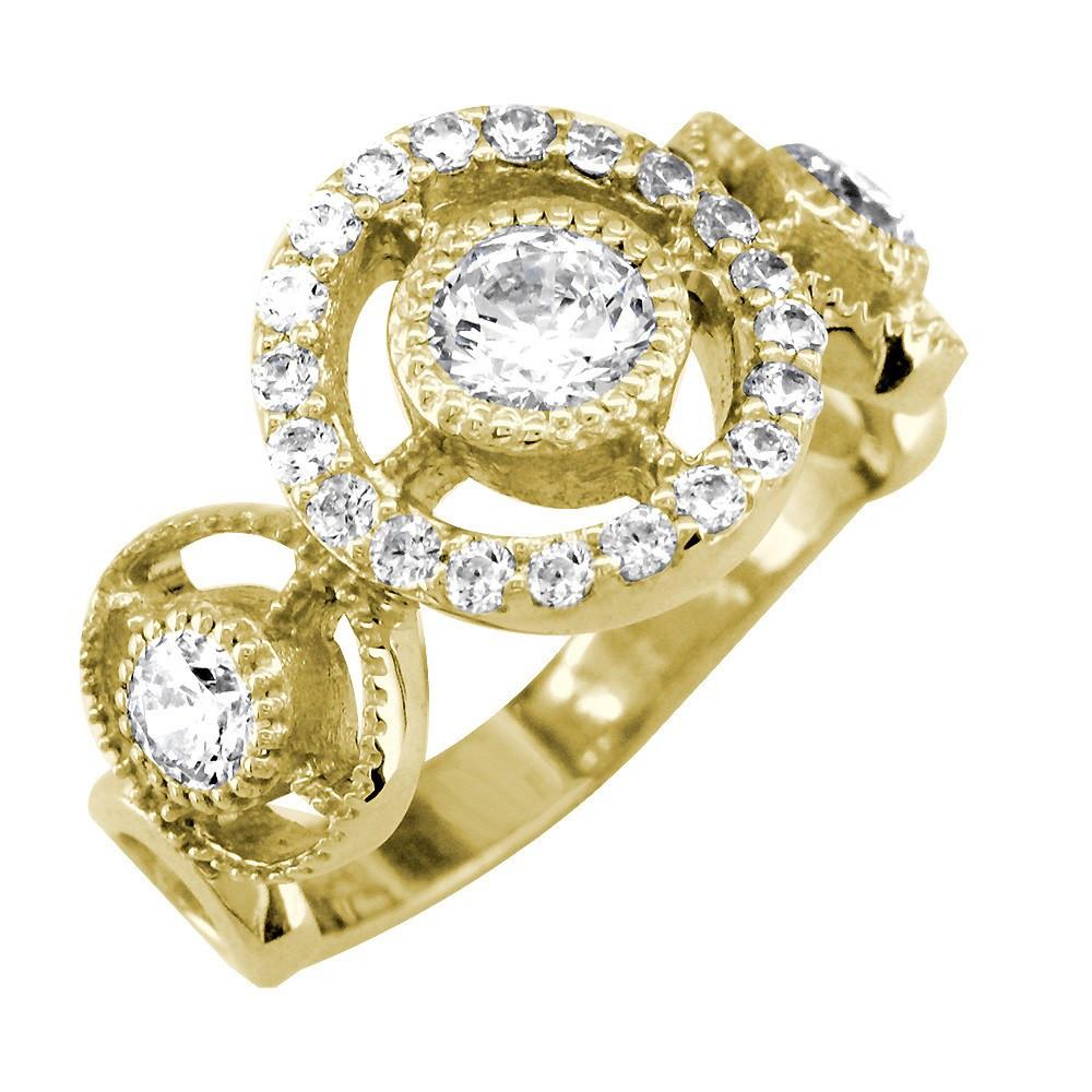 Diamond Triple Halo Ring in 14k Yellow Gold