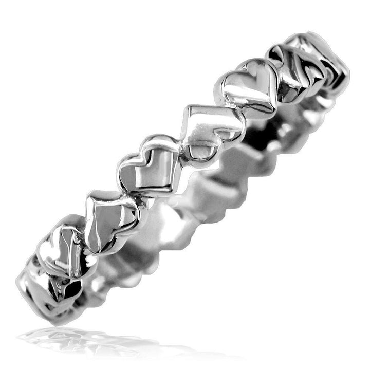 Thin Eternity Hearts Stacker Ring in 14k White Gold