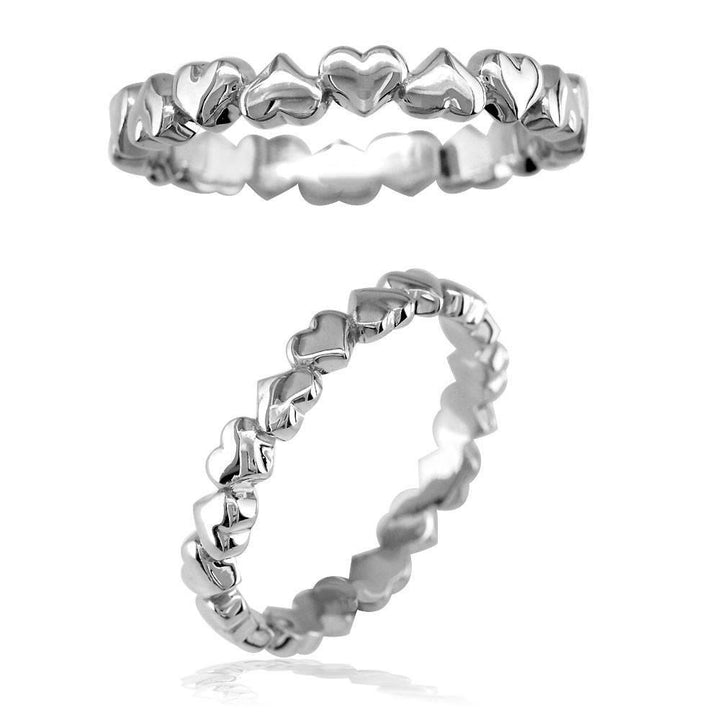 Thin Eternity Hearts Stacker Ring in 14k White Gold