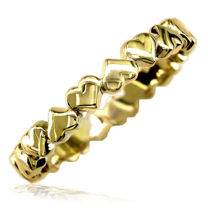 Thin Eternity Hearts Stacker Ring in 14k Yellow Gold