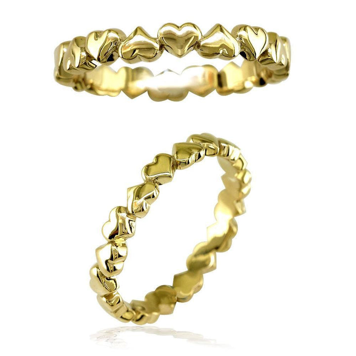 Thin Eternity Hearts Stacker Ring in 14k Yellow Gold